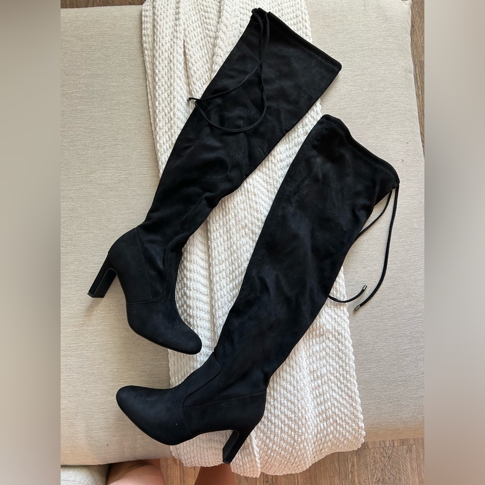 Black Suede Chunky Heeled Boots